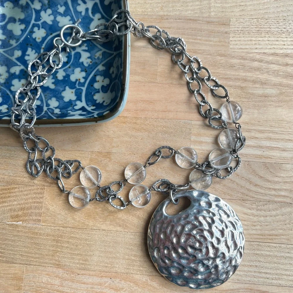 Simon Sebbag Sterling silver double strand chain necklace hammered silver